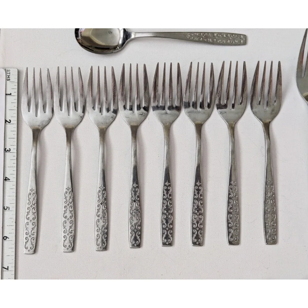 Vtg MCM Stainless Imperial Scroll Cadiz Japan Flatware Spoons Forks (Lot of 21)